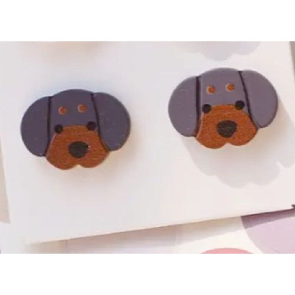 Brown Gray Black DOG Stud Earrings